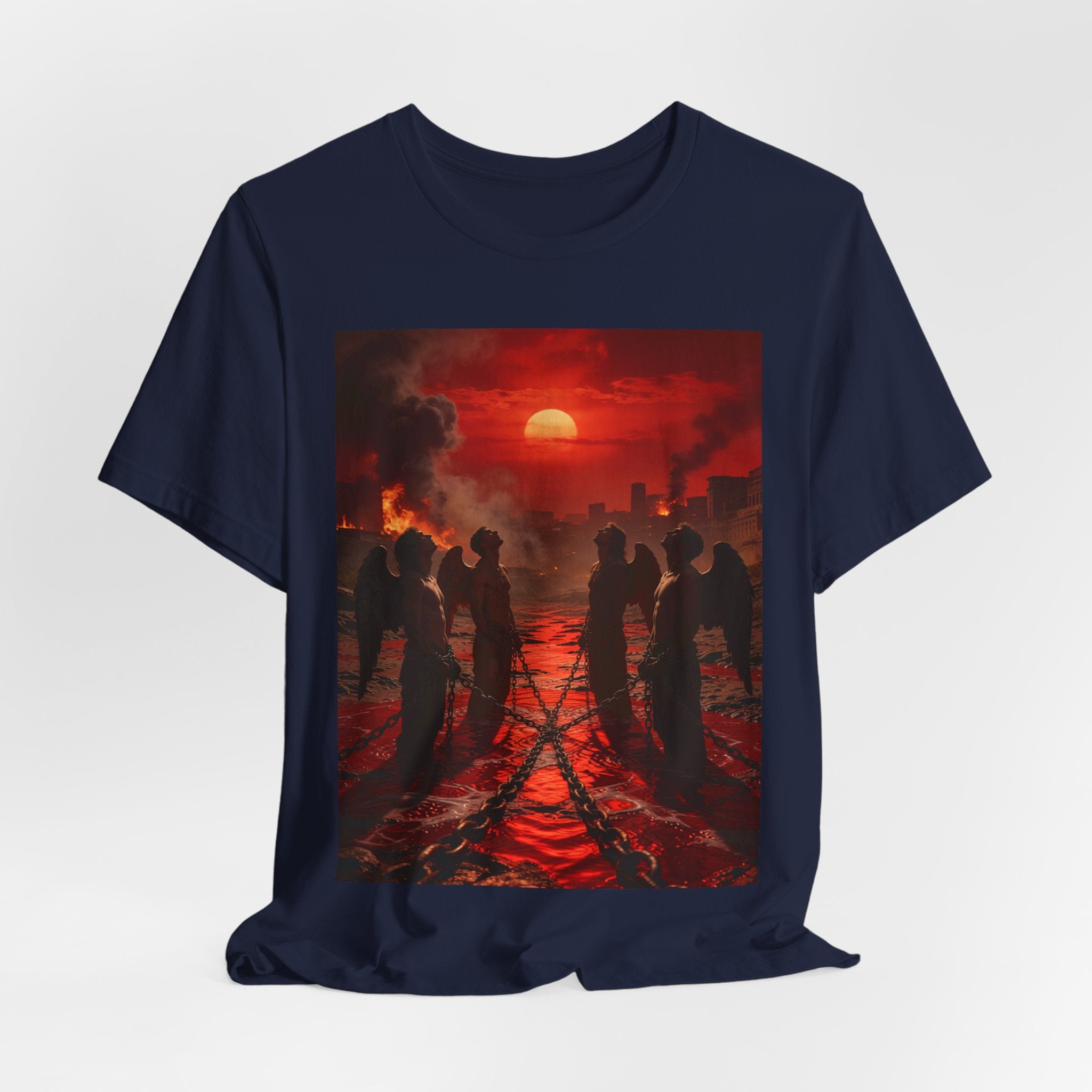 T-Shirt — Revelation 9 reveals four fallen angels bound in the Euphrates River, awaiting God’s appointed time to bring judgment.
