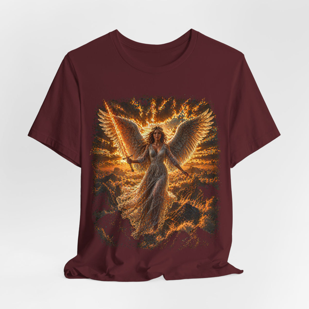 Angel Wings Graphic Tee — Fiery Guardian Angel Design
