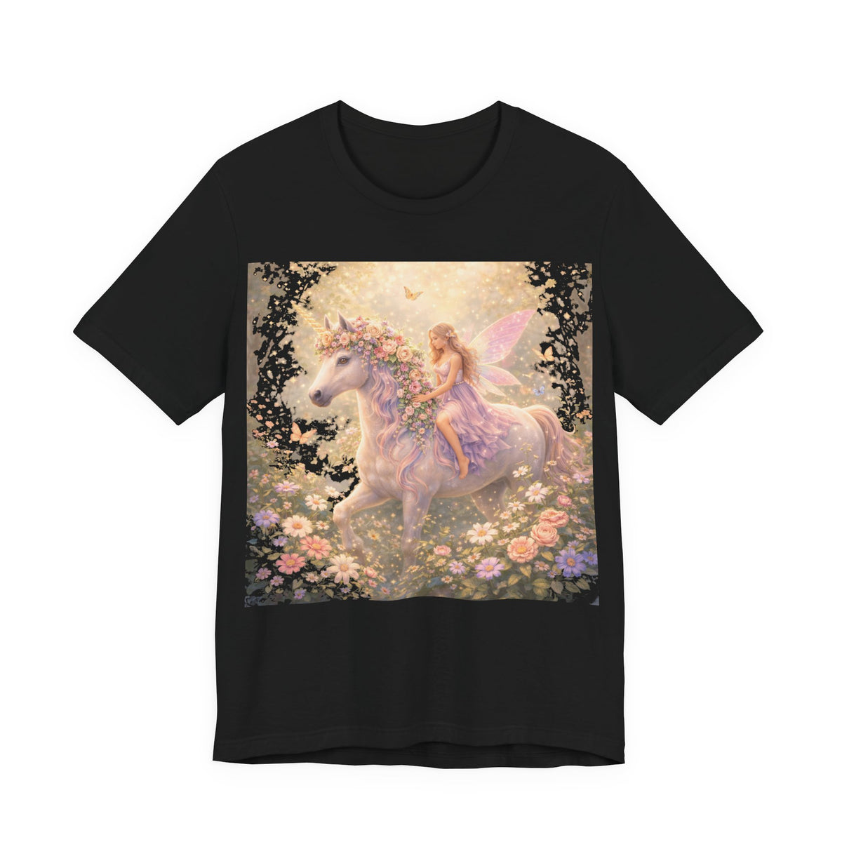 Fairy and Unicorn Tee — Whimsical Garden Fantasy T-Shirt