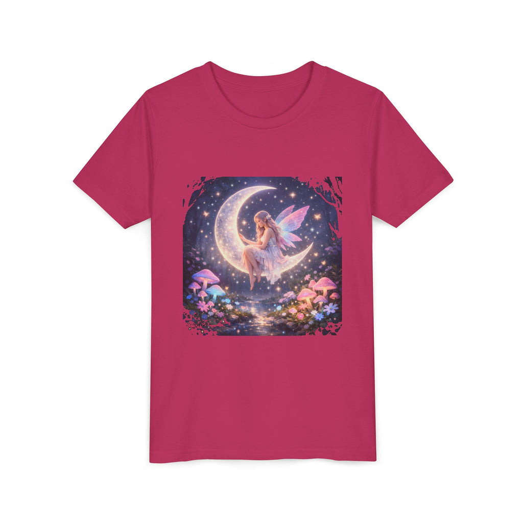 Youth Fairy Moon T-Shirt — Magical Fairy on Crescent Moon Tee for Kids