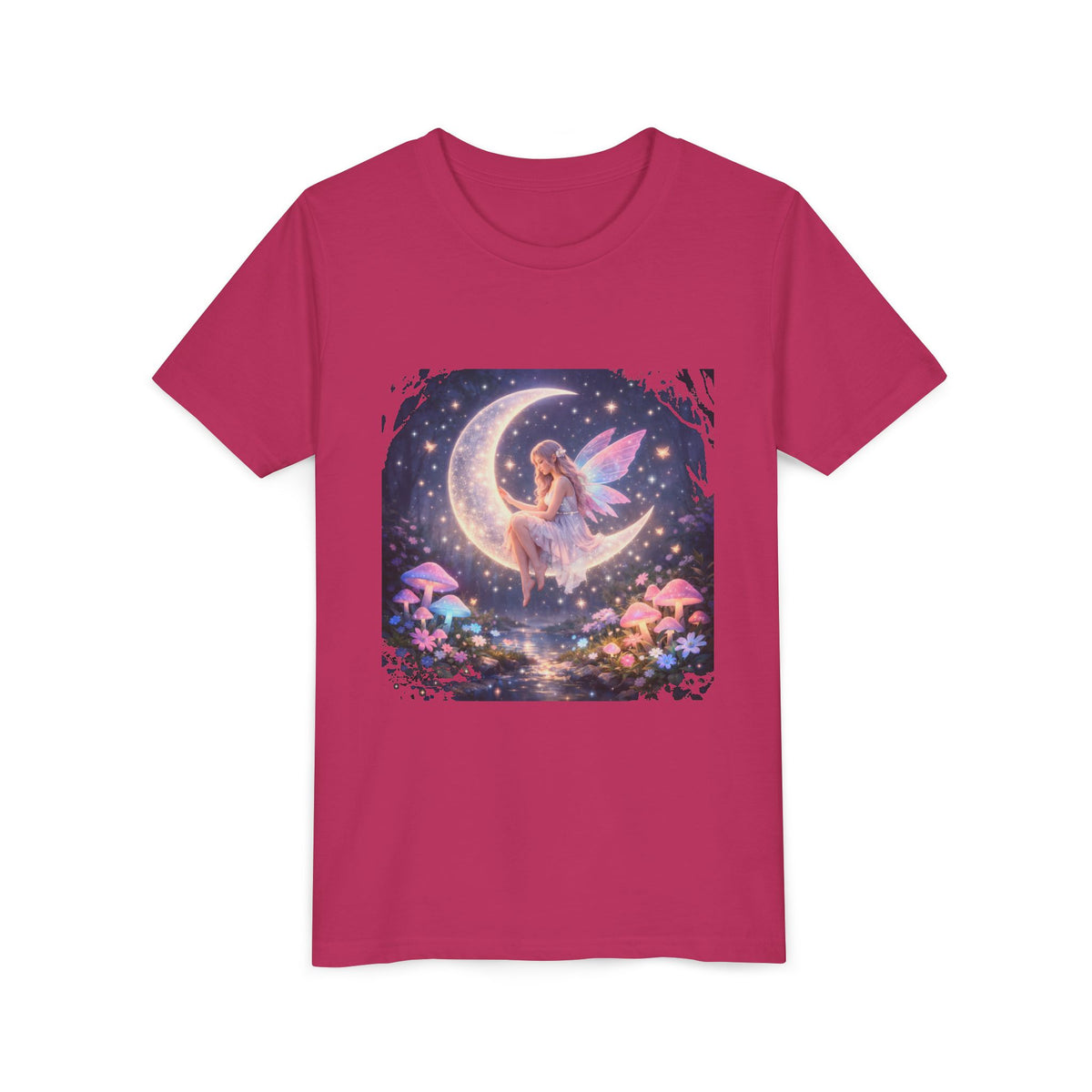 Youth Fairy Moon T-Shirt — Magical Fairy on Crescent Moon Tee for Kids
