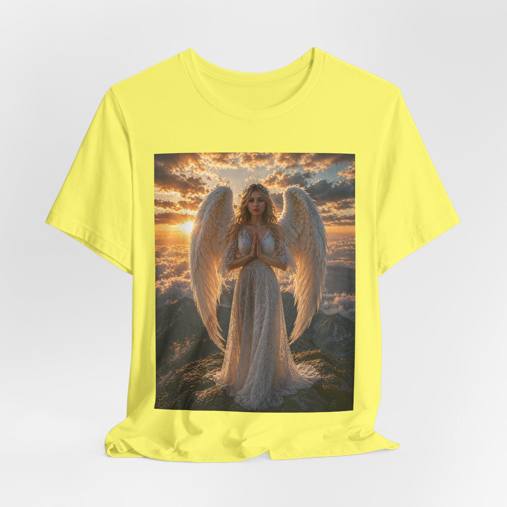 Angel Wings T-Shirt — Serene Praying Angel Graphic Tee for Spiritual & Religious Gifts