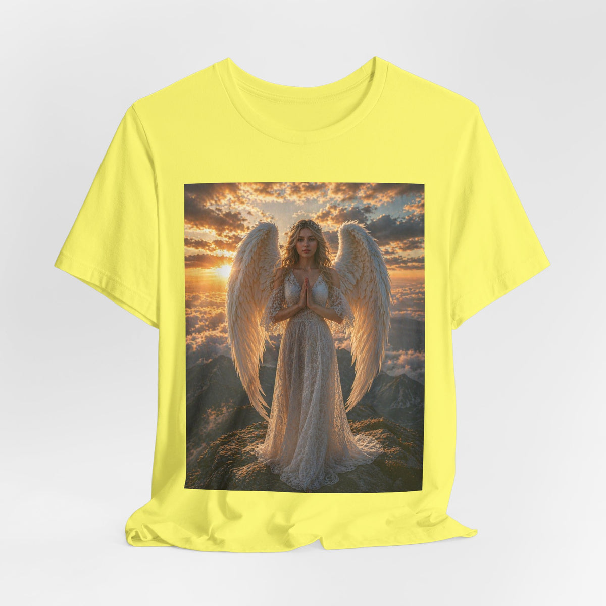 Angel Wings T-Shirt — Serene Praying Angel Graphic Tee for Spiritual & Religious Gifts