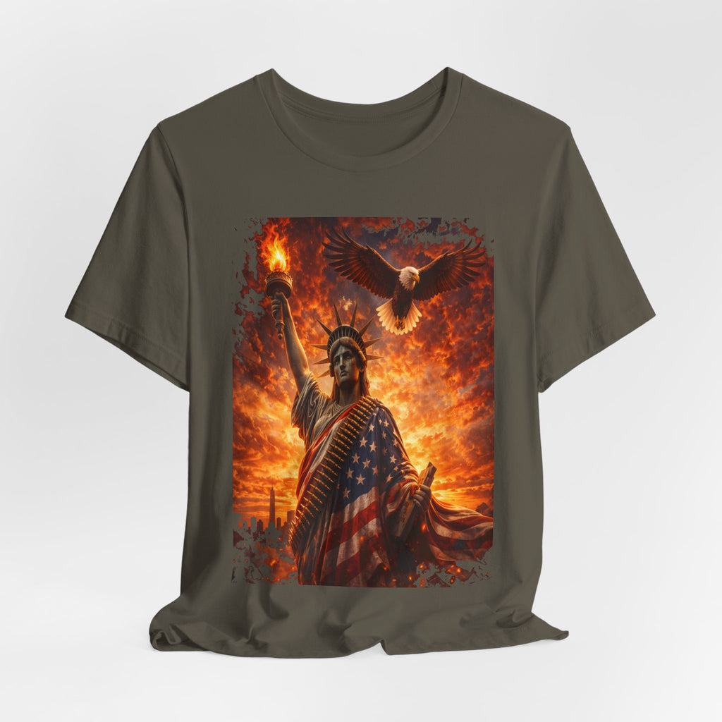 Liberty & Pride T-Shirt — Statue of Liberty with American Flag and Dove