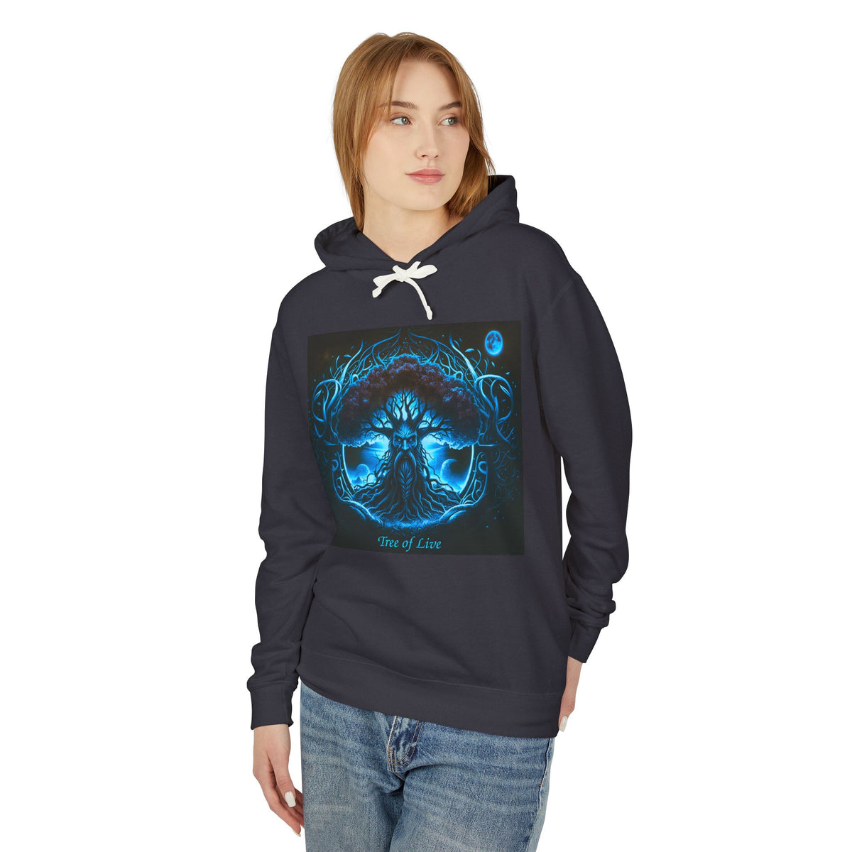 Yggdrasil, thYggdrasil- Viking symbols/Norse symbols but an important element of the Norse faith itself.---Tree of Life Hoodie — Blue Mystical Nature Graphic Hooded Sweatshirt