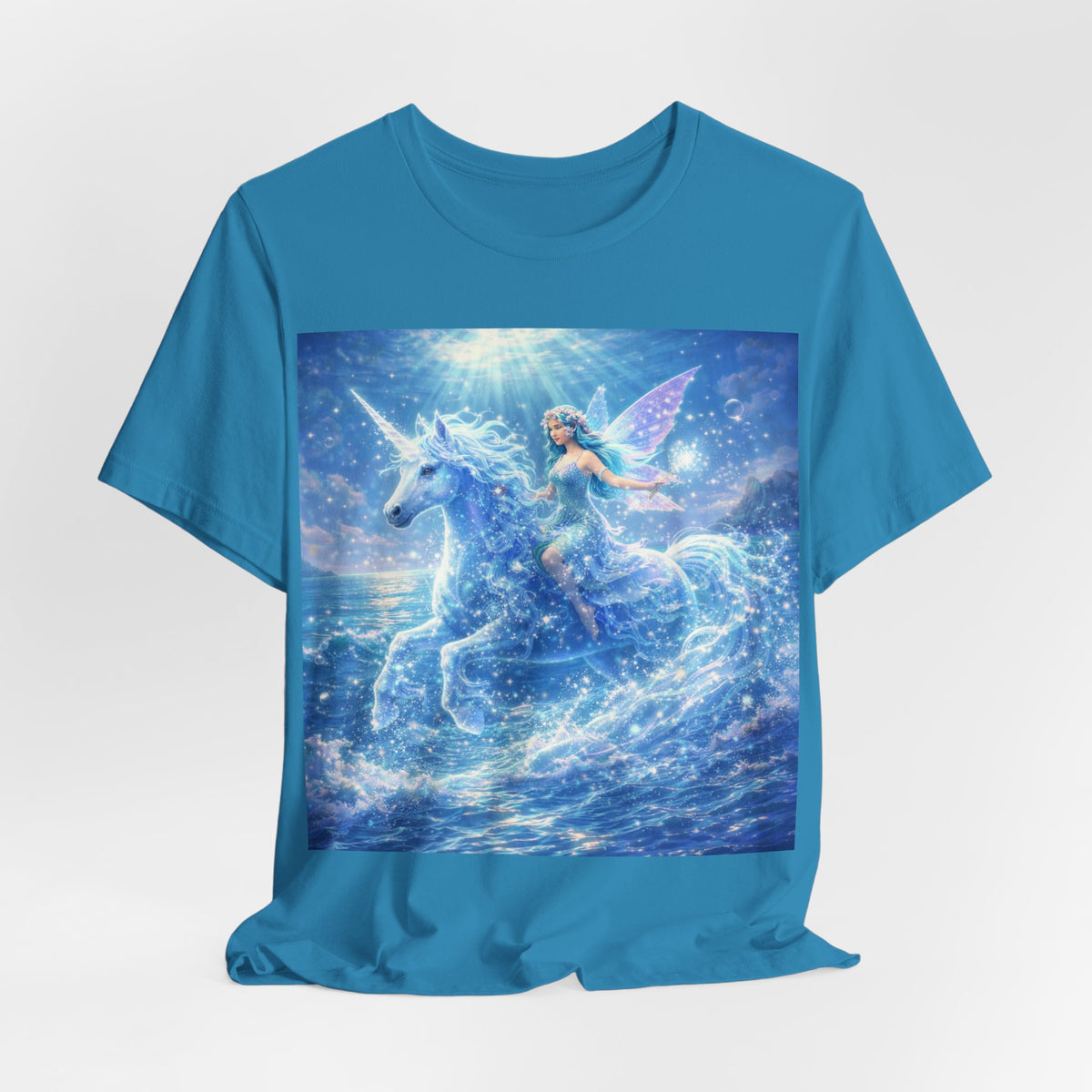 Mystic Sea Unicorn Tee — Fairy Riding Pegasus Surfing Ocean Graphic T-Shirt