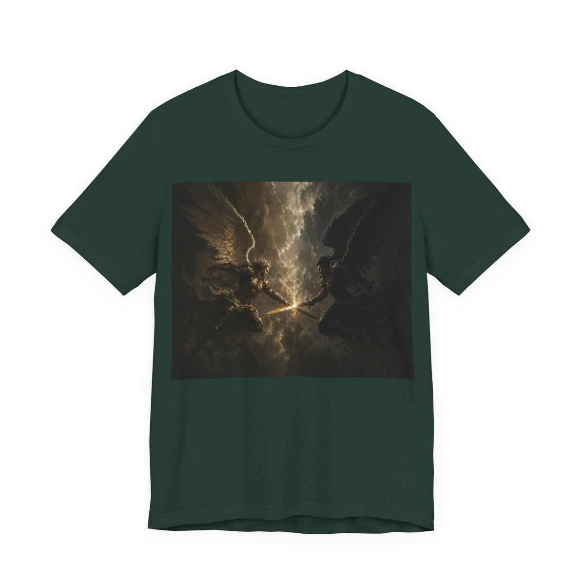 Angel Battle Graphic Tee — Dark Mythic Winged Warriors Shirt