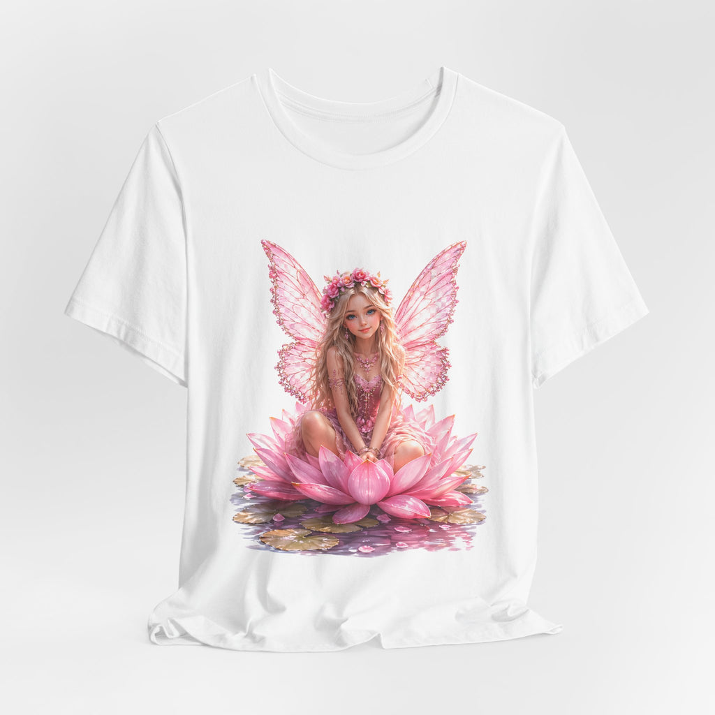 Pink Lotus Fairy T-Shirt — Floral Fairy Sitting on Lotus Graphic Tee