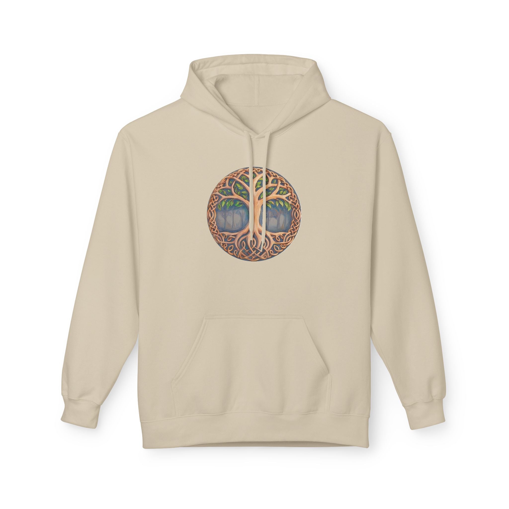 Yggdrasil Tree of Life Cotton Hoodie — Botanical Circle Art Sweatshirt