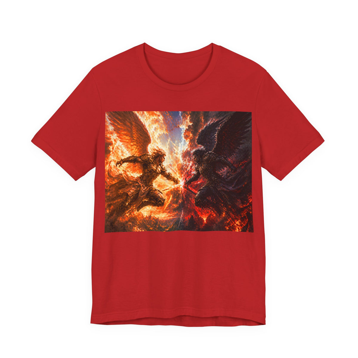 Angel vs Demon Battle T-Shirt — Fiery Fantasy Art Graphic Tee