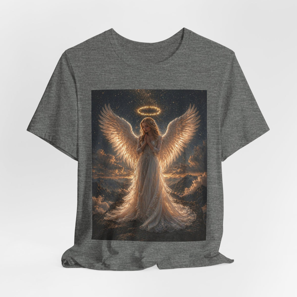 Angel Wings Graphic Tee — Glowing Halo Spiritual T-Shirt