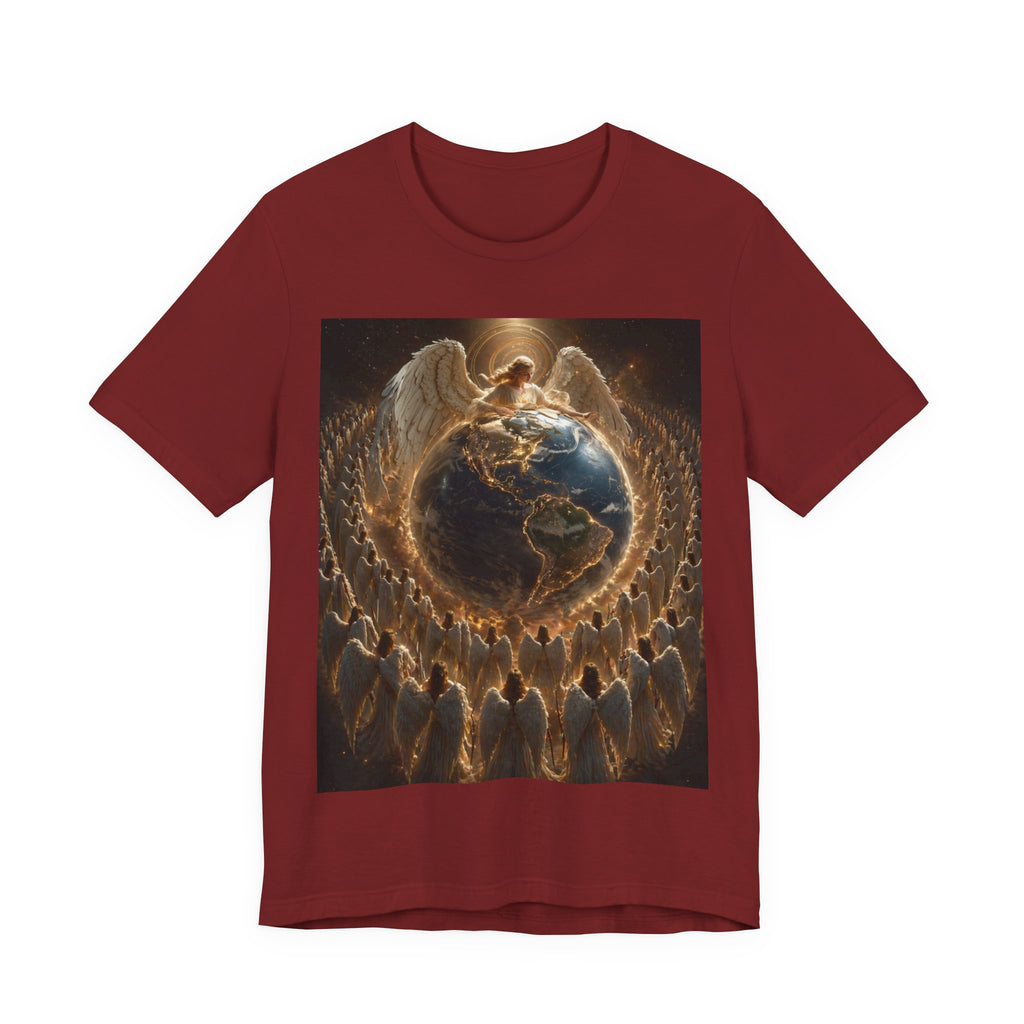 Angel Watching Over Earth T‑Shirt — Spiritual Guardian Globe Tee