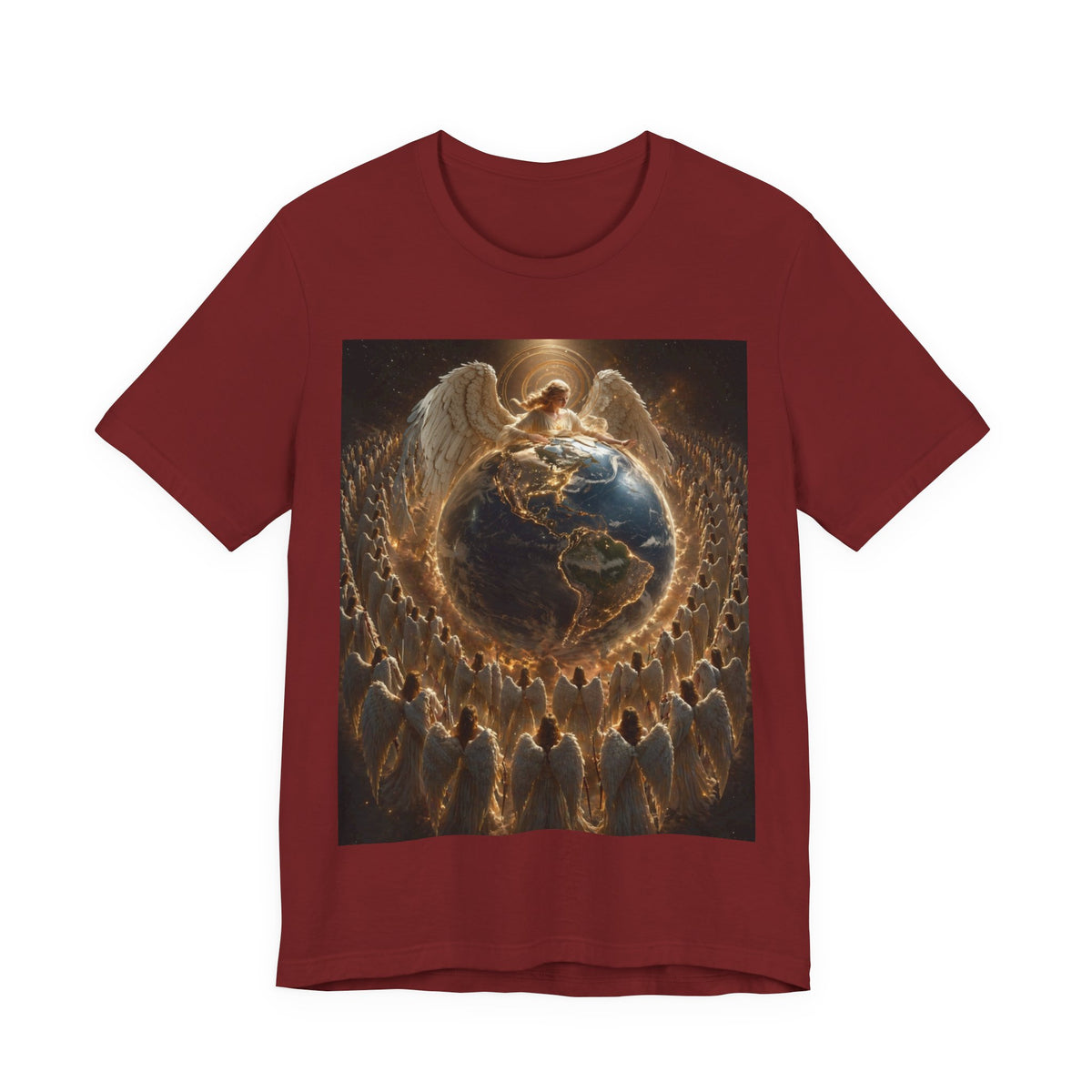 Angel Watching Over Earth T‑Shirt — Spiritual Guardian Globe Tee