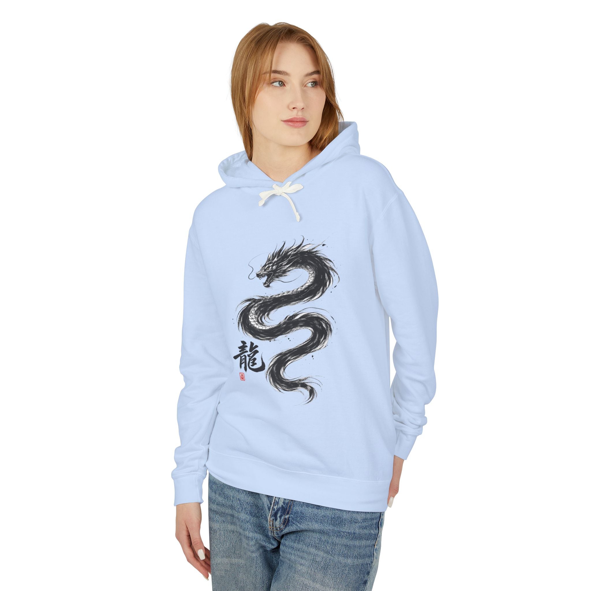 Dragon Ink Hoodie — Oriental Brush Stroke Dragon Sweatshirt
