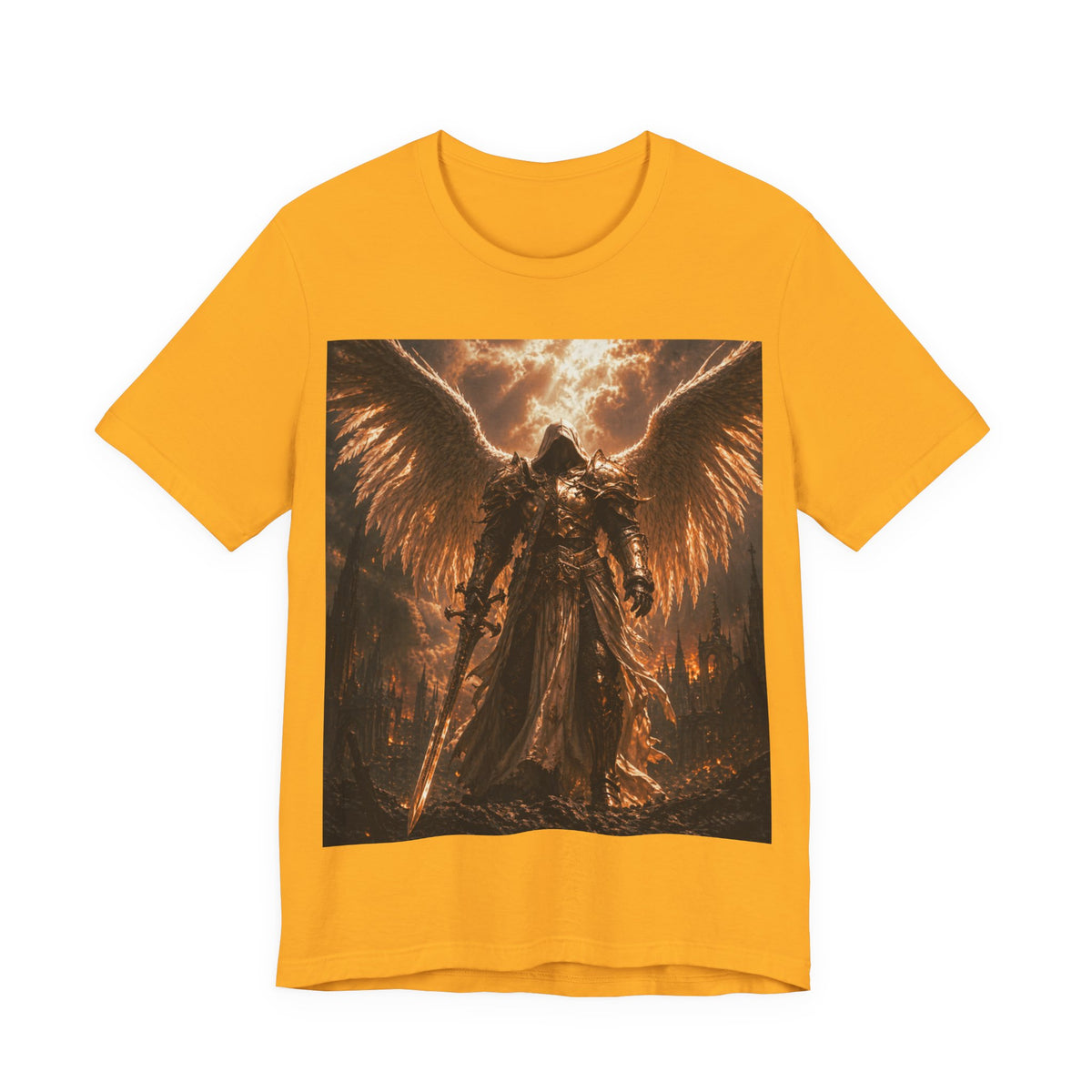 Angel of Fury Graphic Tee — Dark Fantasy Winged Warrior T‑Shirt