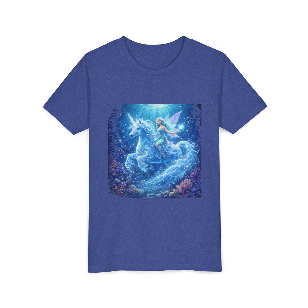 Magical Blue Unicorn & Fairy Youth T-Shirt – Enchanted Fantasy Tee for Kids