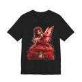 Fairy on Red Mushroom T‑Shirt — Whimsical Red Fairy Graphic Tee
