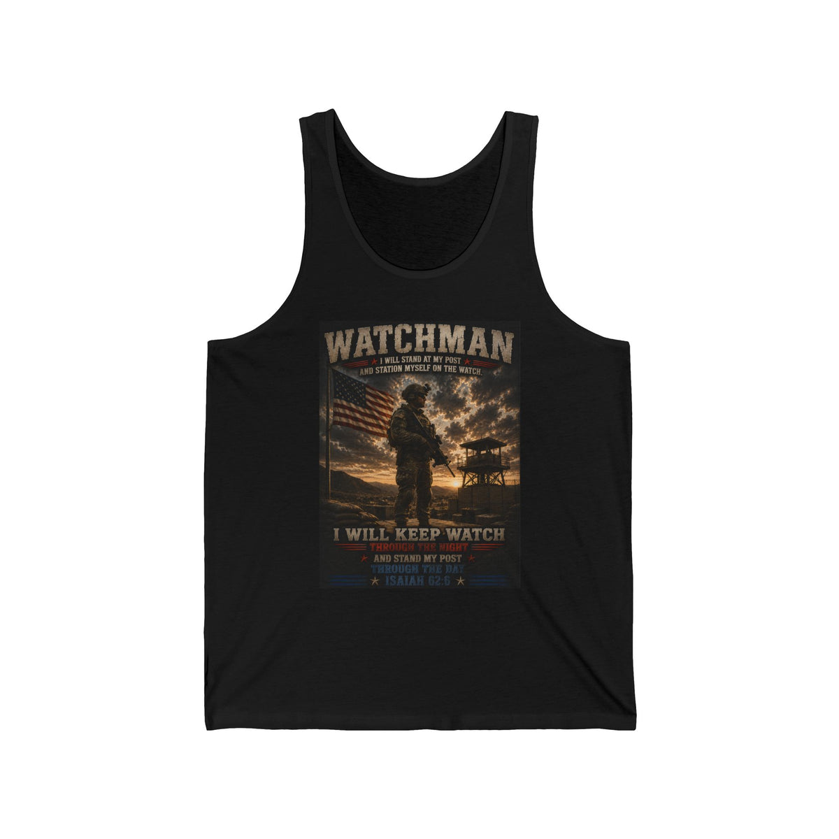 Watchman Tank Top – Military Veteran Prayer Graphic 'I Will Keep Watch'
