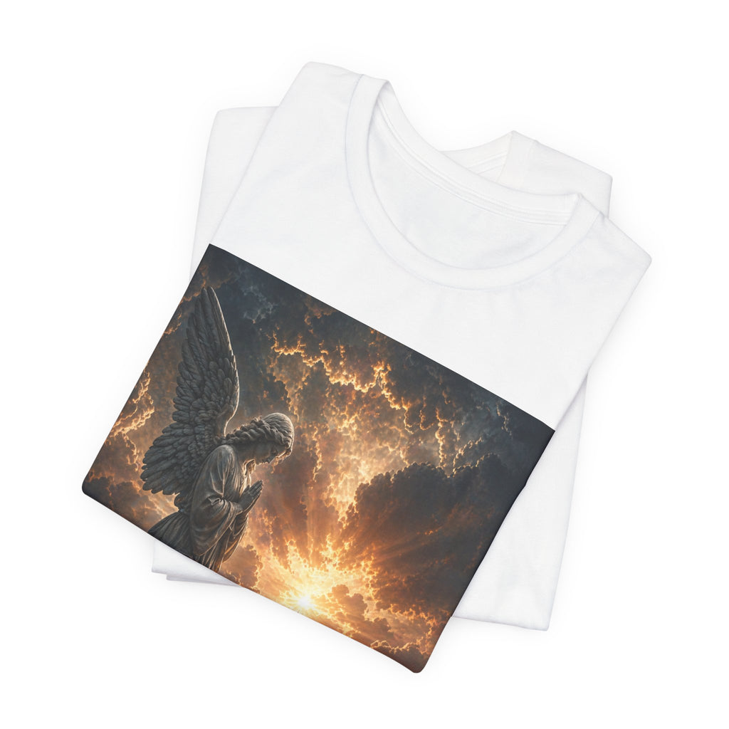 Angel in Storm Graphic Tee — Dramatic Celestial Art T-Shirt