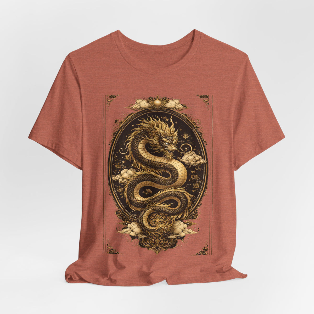 Dragon Oval Graphic Tee — Vintage Gold Snake Illustration T-Shirt