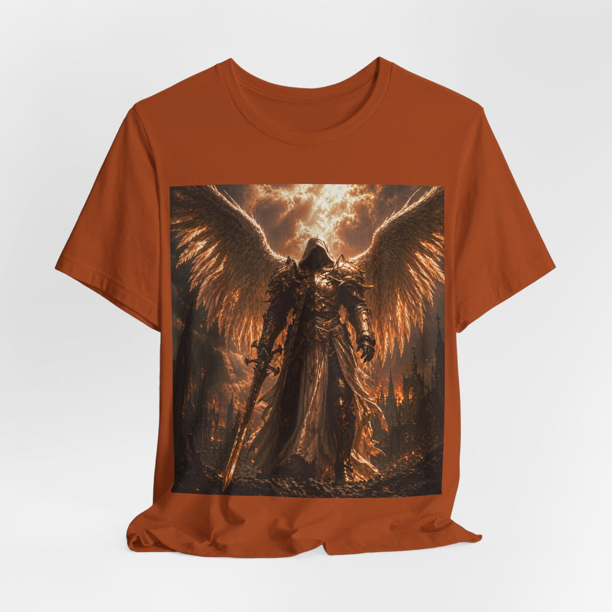 Angel of Fury Graphic Tee — Dark Fantasy Winged Warrior T‑Shirt