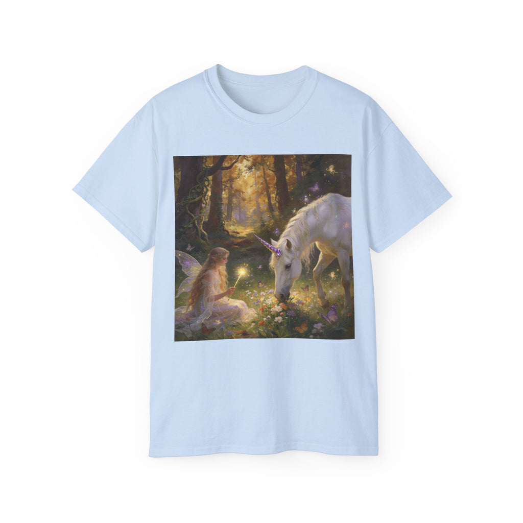 Unicorn & Fairy Forest Cotton T‑Shirt — Enchanted Woodland Magic Tee