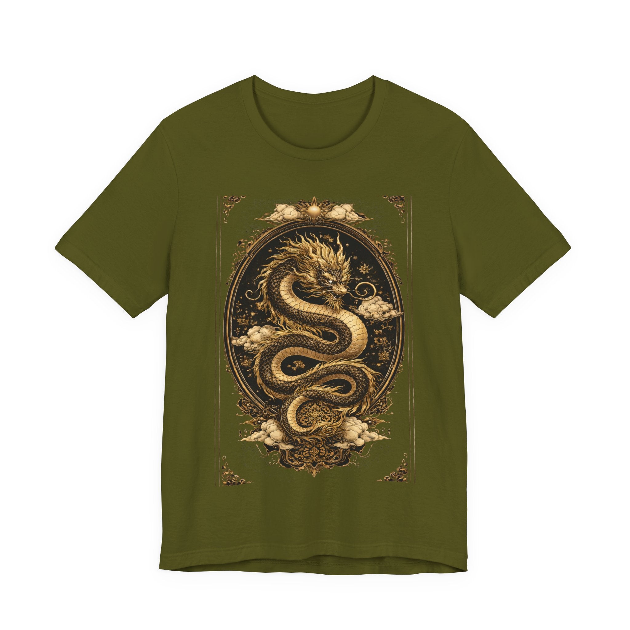 Dragon Oval Graphic Tee — Vintage Gold Snake Illustration T-Shirt