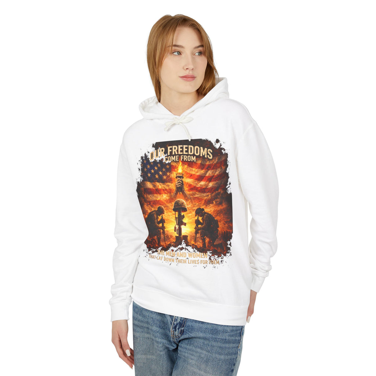 Veteran Tribute Hoodie — "Our Freedoms Come From" Memorial Military Hooded Sweatshirt