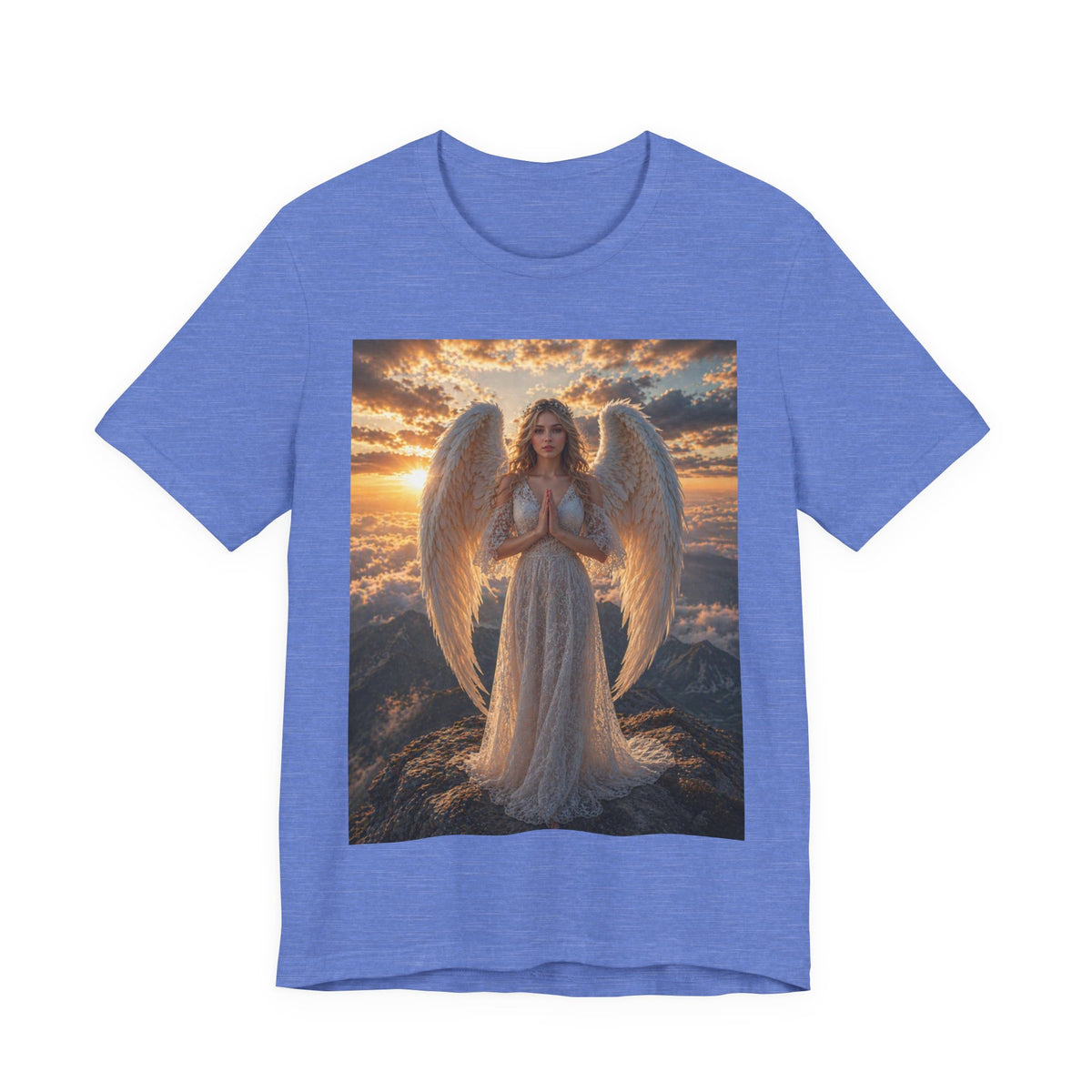 Angel Wings T-Shirt — Serene Praying Angel Graphic Tee for Spiritual & Religious Gifts