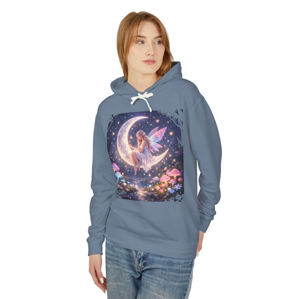 Fairy on the Moon Hoodie — Magical Mushroom Night Sky Pullover