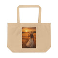 Large Eco Tote — Sunset Field Woman Print Canvas Beach & Market Bag