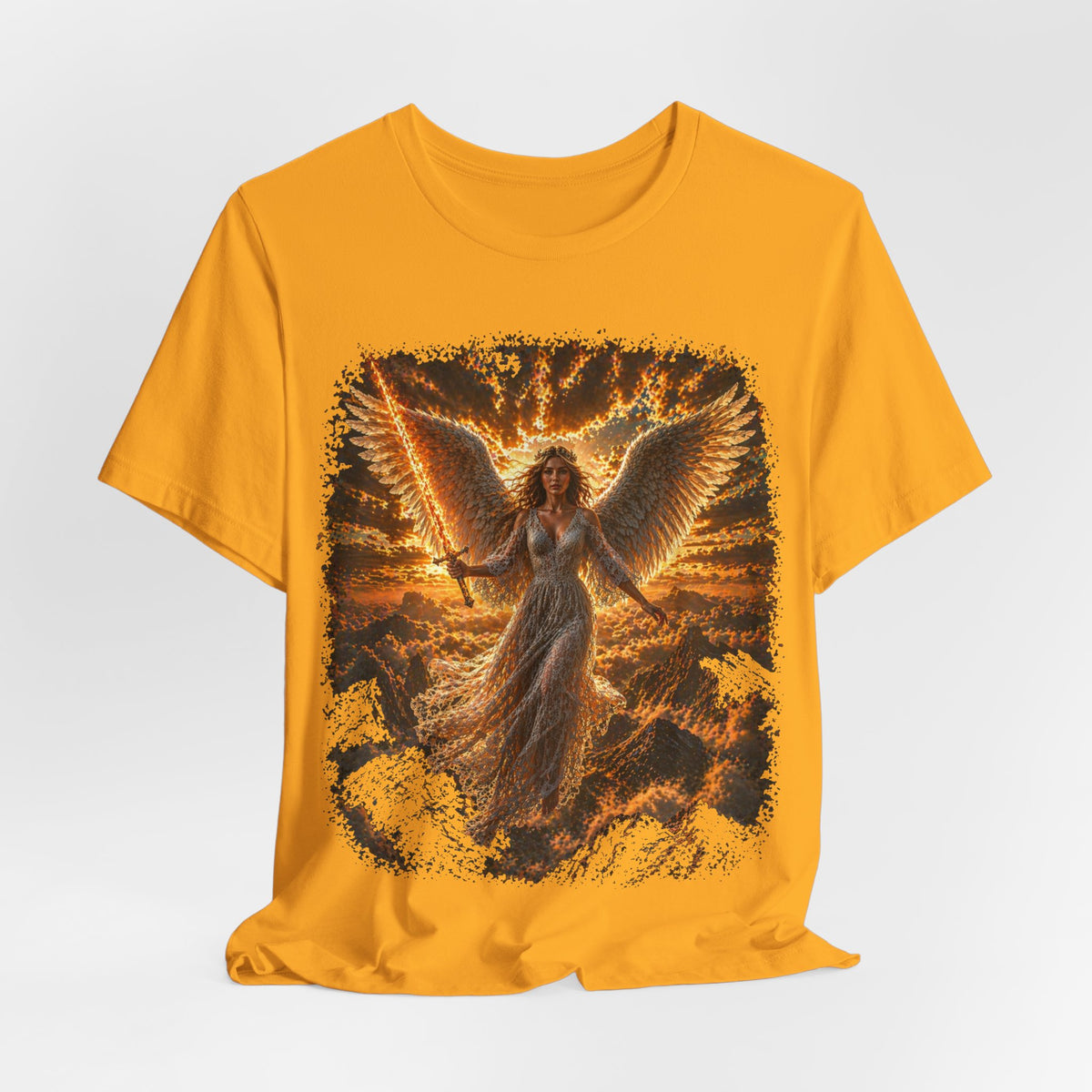 Angel Wings Graphic Tee — Fiery Guardian Angel Design