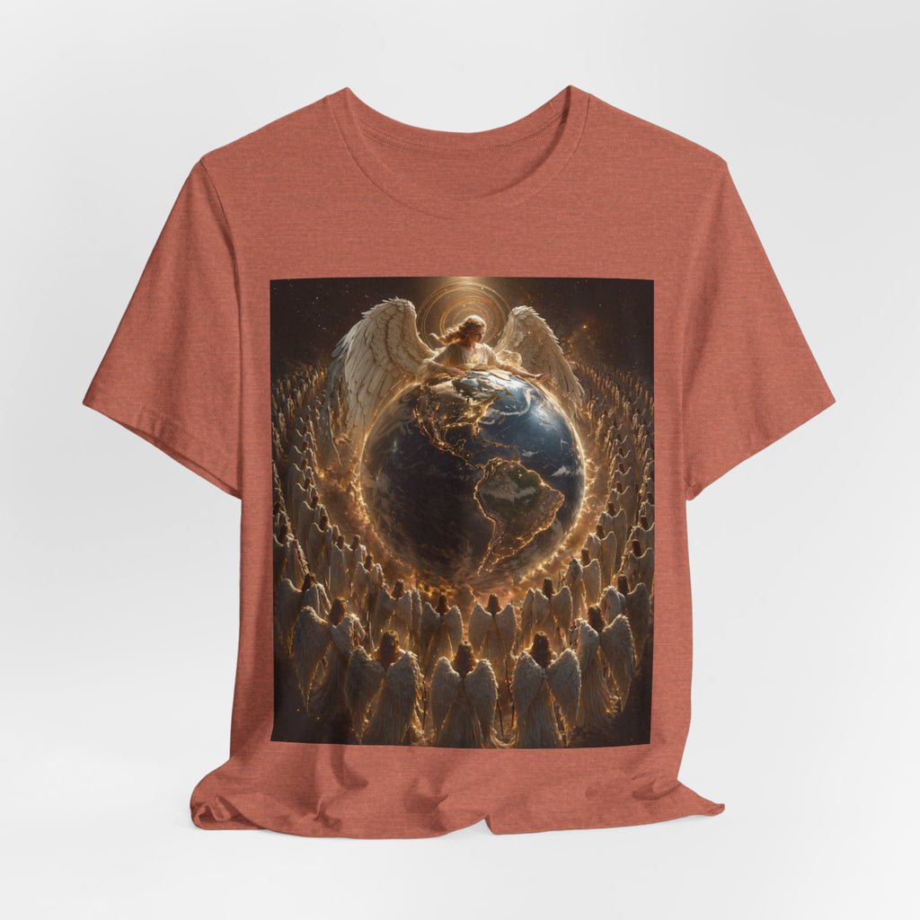 Angel Watching Over Earth T‑Shirt — Spiritual Guardian Globe Tee