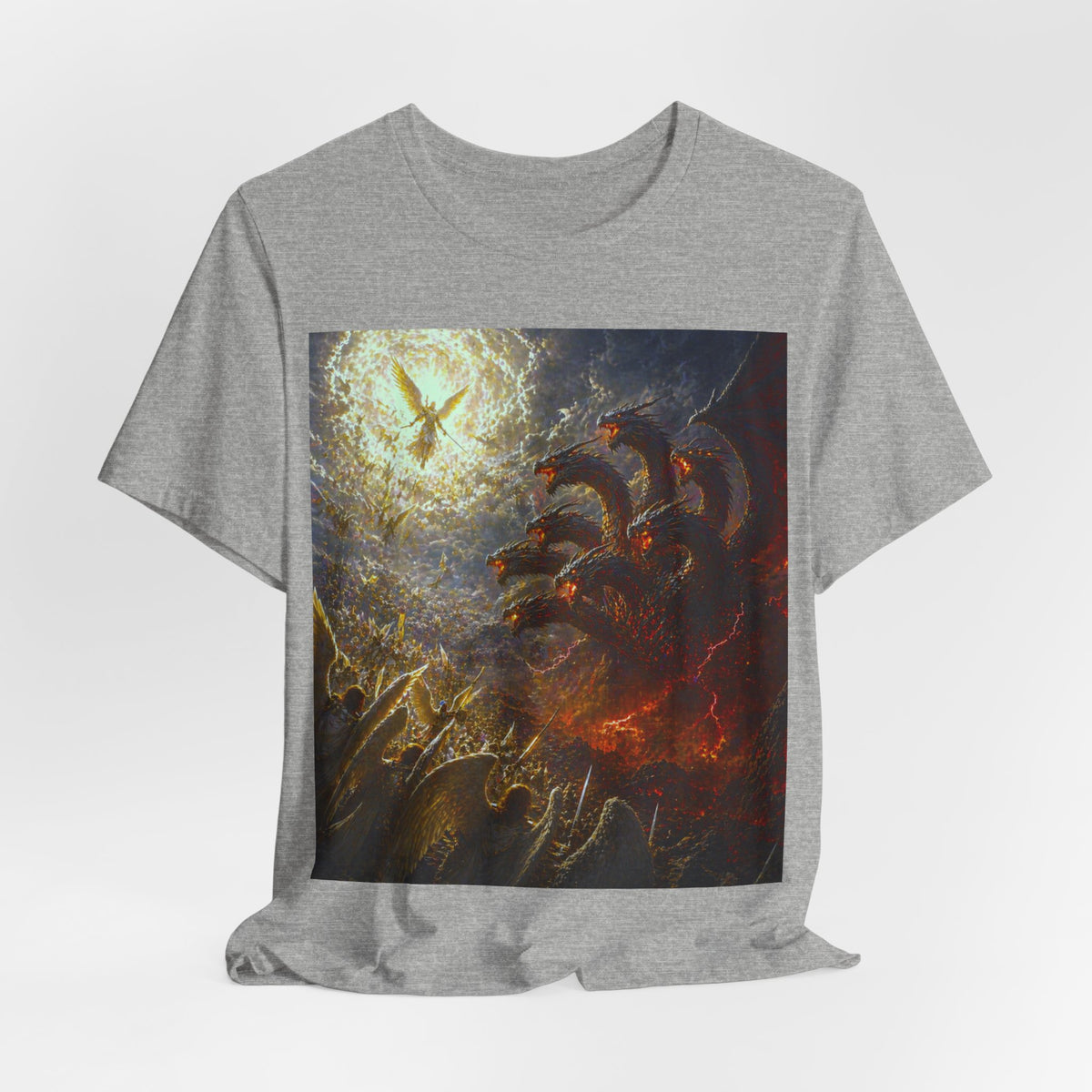 Apocalyptic Angel vs. Satan the 7 headed Dragon Graphic  T-Shirt