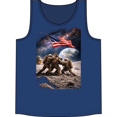 American Flag Soldier Tank Top — Patriotic Moon Landing Military Tee