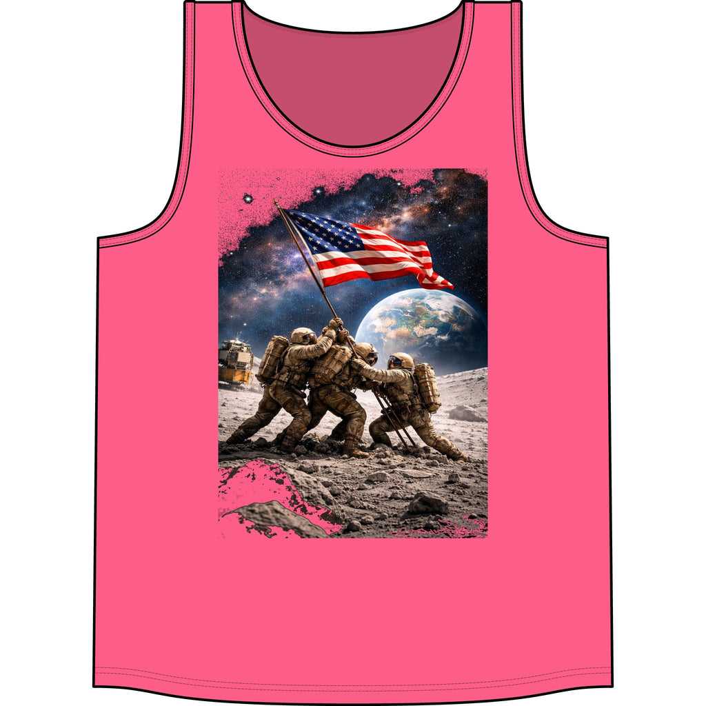 American Flag Soldier Tank Top — Patriotic Moon Landing Military Tee