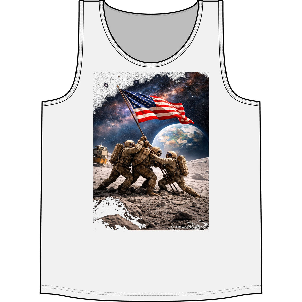 American Flag Soldier Tank Top — Patriotic Moon Landing Military Tee