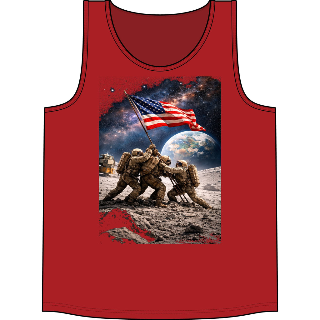 American Flag Soldier Tank Top — Patriotic Moon Landing Military Tee