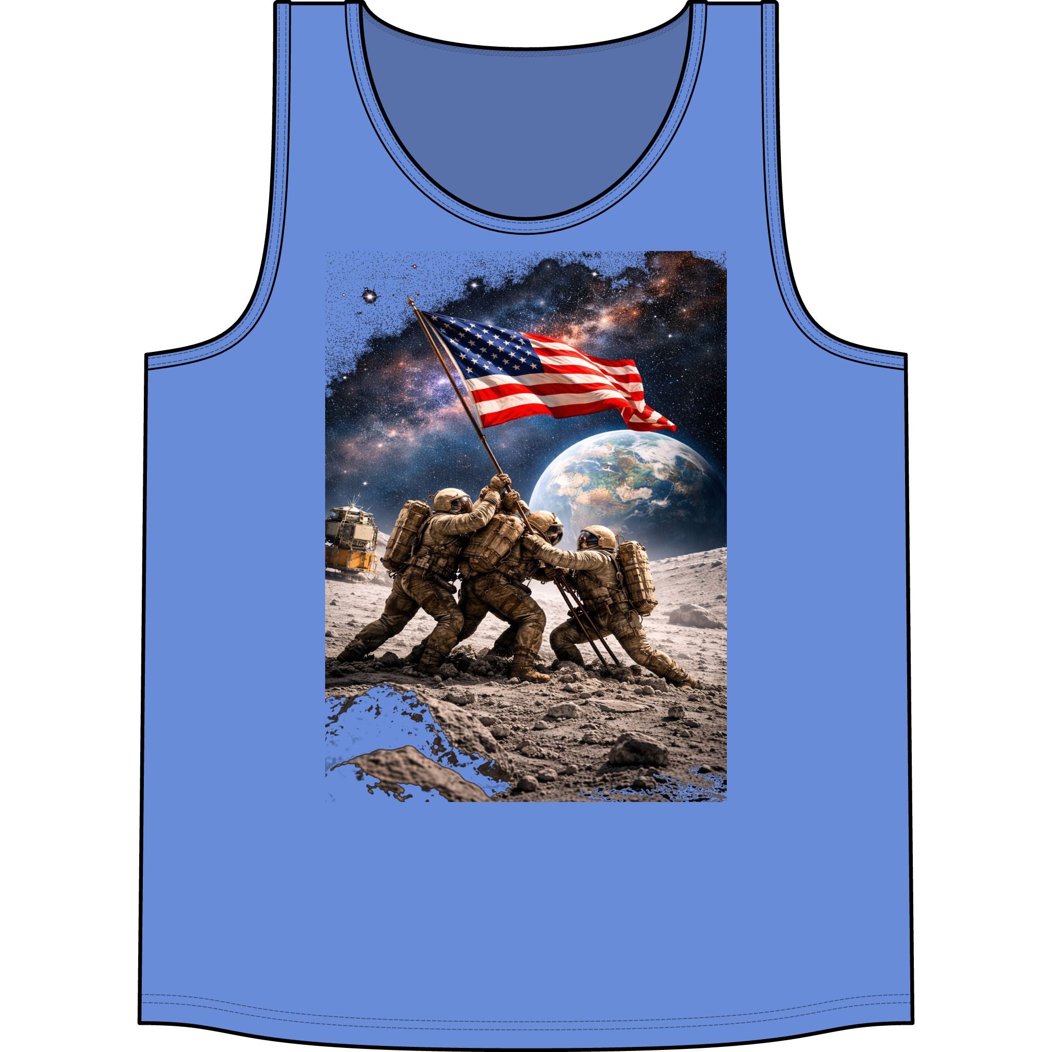 American Flag Soldier Tank Top — Patriotic Moon Landing Military Tee