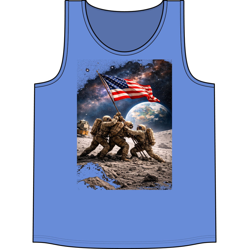 American Flag Soldier Tank Top — Patriotic Moon Landing Military Tee