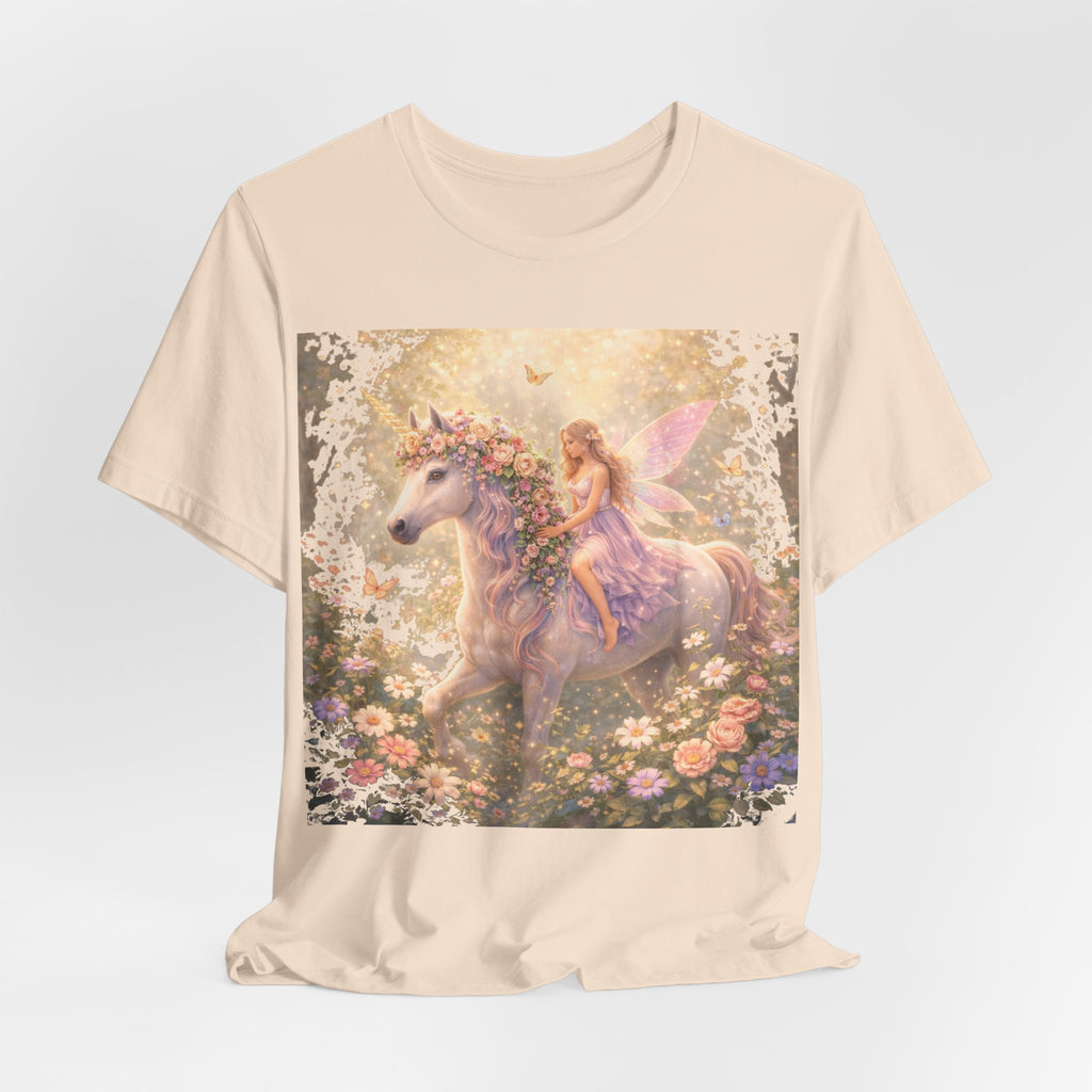 Fairy and Unicorn Tee — Whimsical Garden Fantasy T-Shirt