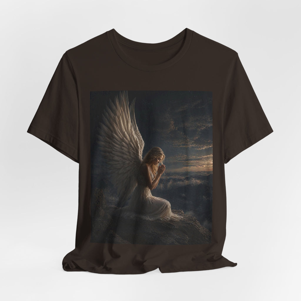 Angel Prayer Graphic Tee — Serene Winged Angel Shirt for Spiritual & Memorial Comfort