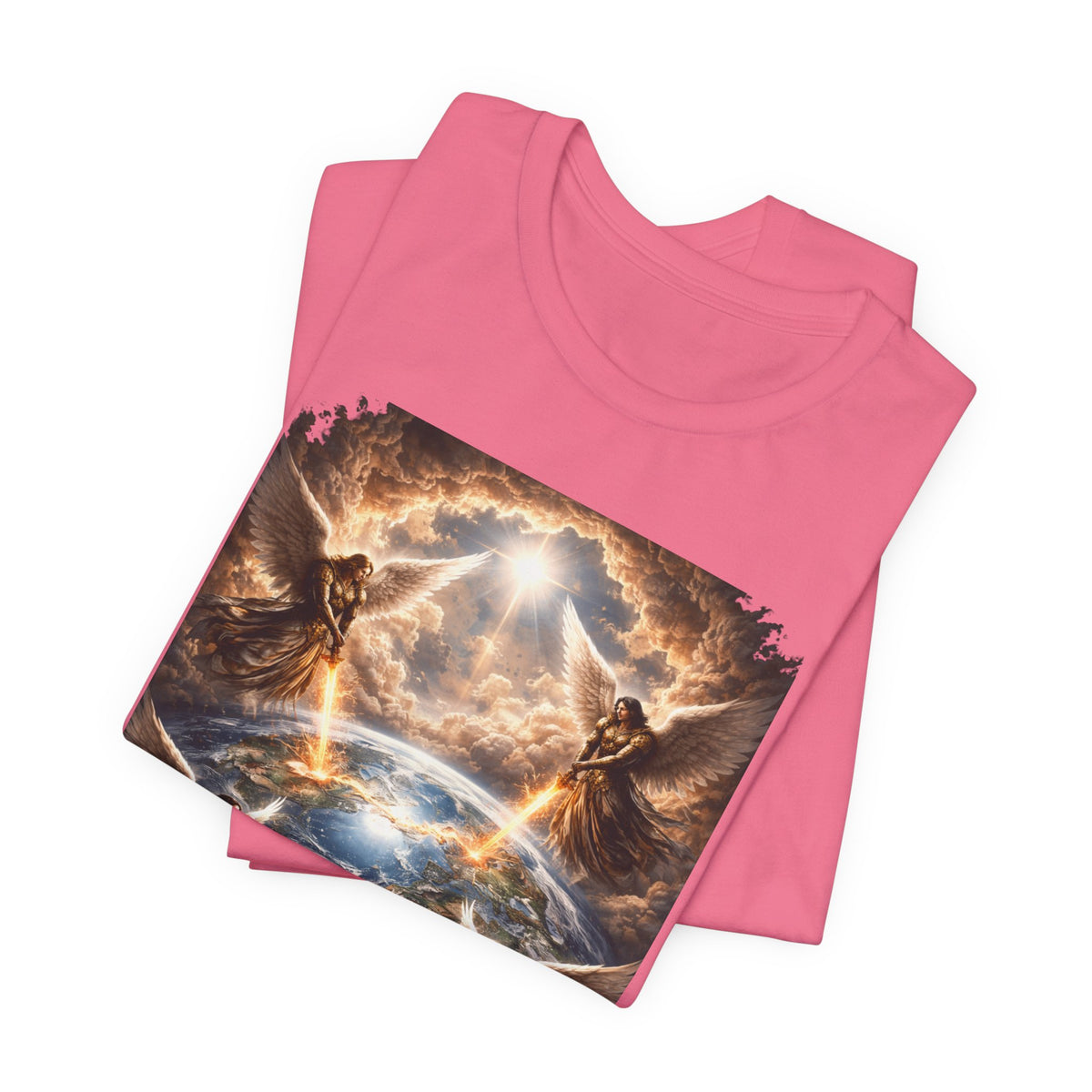 Revelation 7:1 Four angels standing on the four corners of the earth as seen from heaven-when the secound comingis near T‑Shirt — Heavenly Earth & Angels Graphic Tee