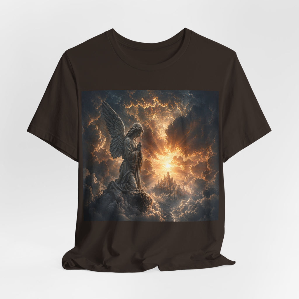 Angel in Storm Graphic Tee — Dramatic Celestial Art T-Shirt
