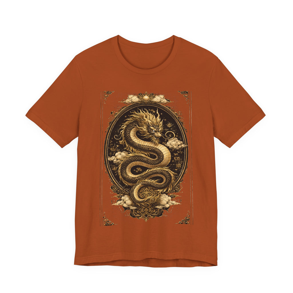 Dragon Oval Graphic Tee — Vintage Gold Snake Illustration T-Shirt
