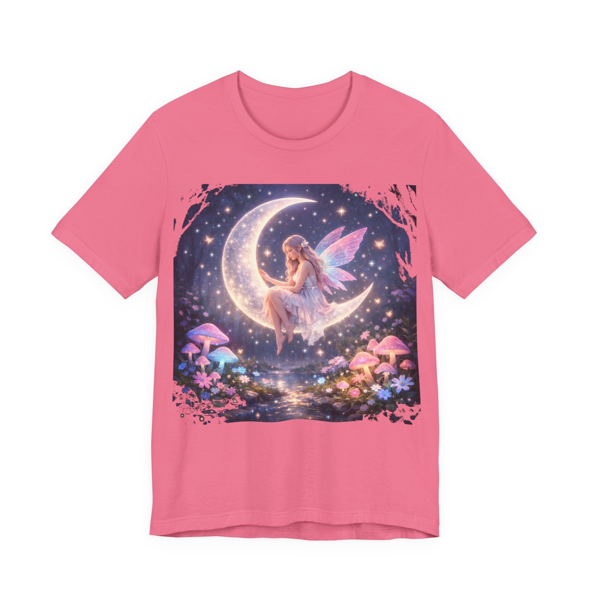 Fairy on the Moon T‑Shirt — Dreamy Fantasy Night Tee with Fairy and Mushrooms
