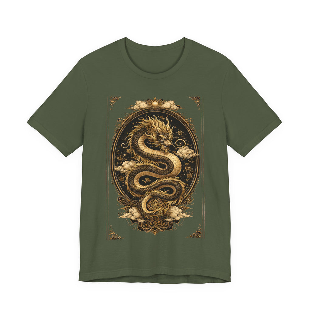 Dragon Oval Graphic Tee — Vintage Gold Snake Illustration T-Shirt