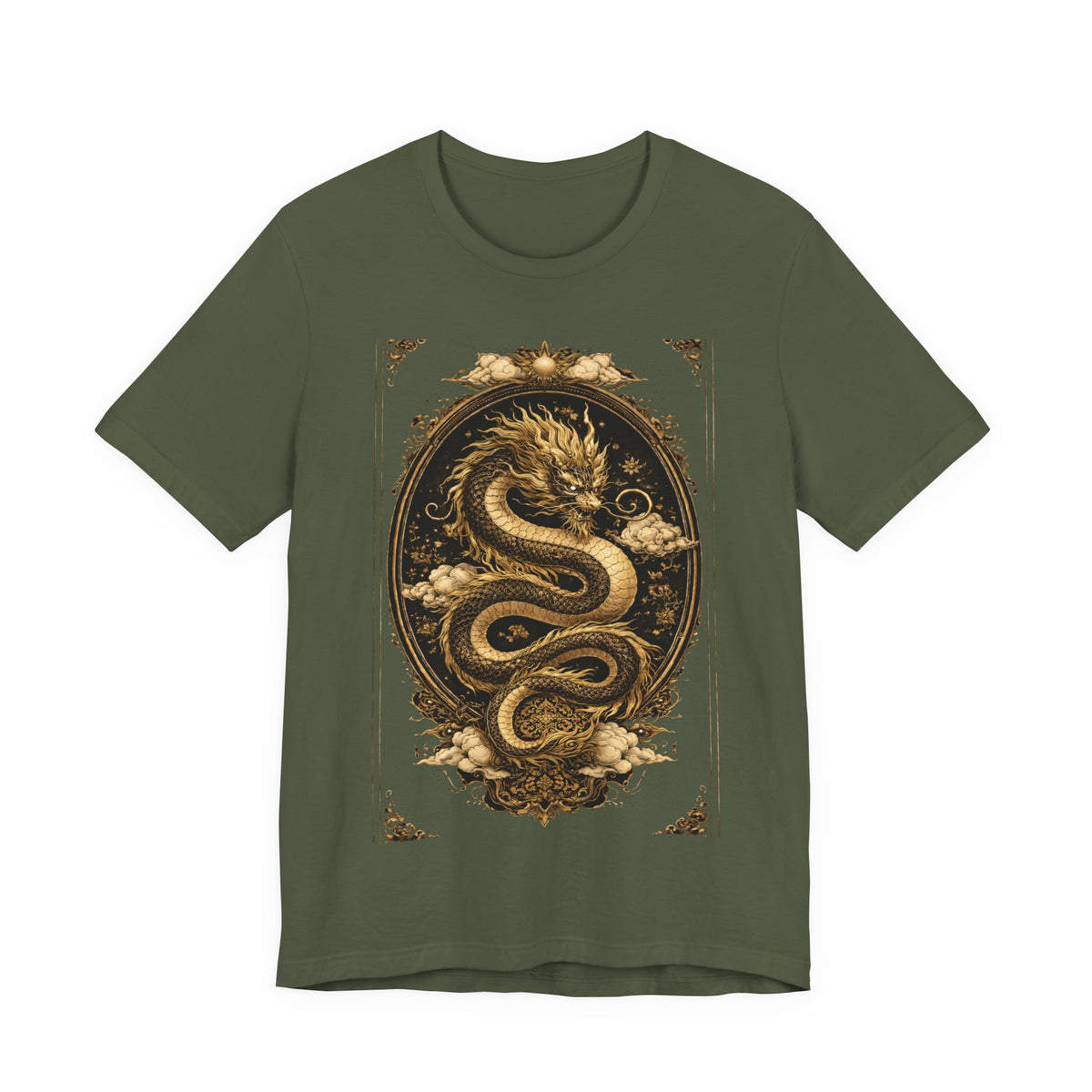 Dragon Oval Graphic Tee — Vintage Gold Snake Illustration T-Shirt