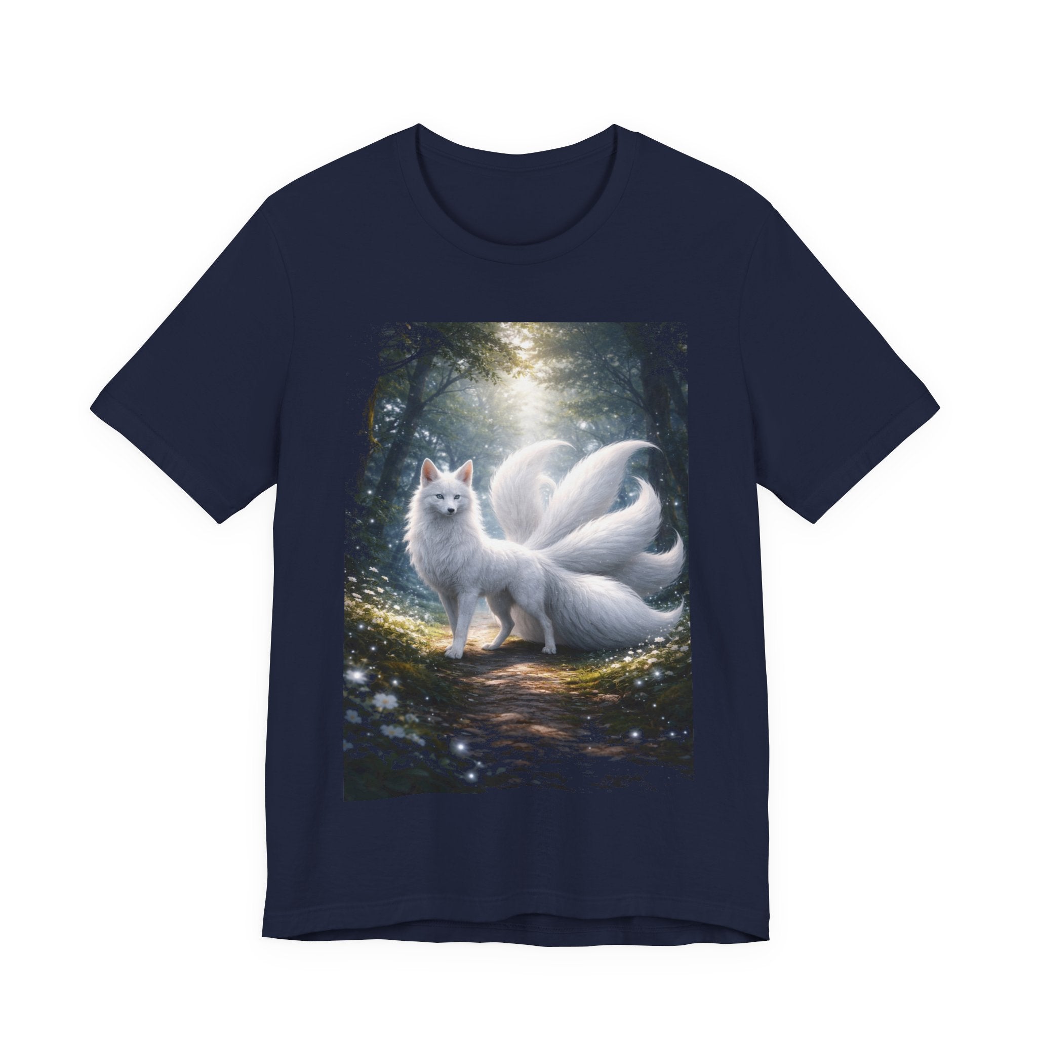 Nine-Tailed Fox Fantasy T-Shirt — Mystical White Kitsune Forest Tee
