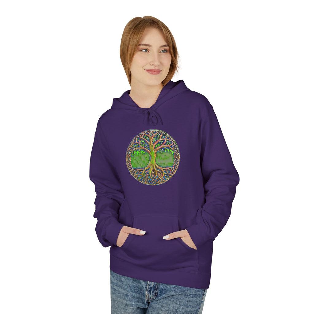 Yggdrasil Tree of Life Cotton Hoodie — Nature-Inspired Green Woodland Graphic